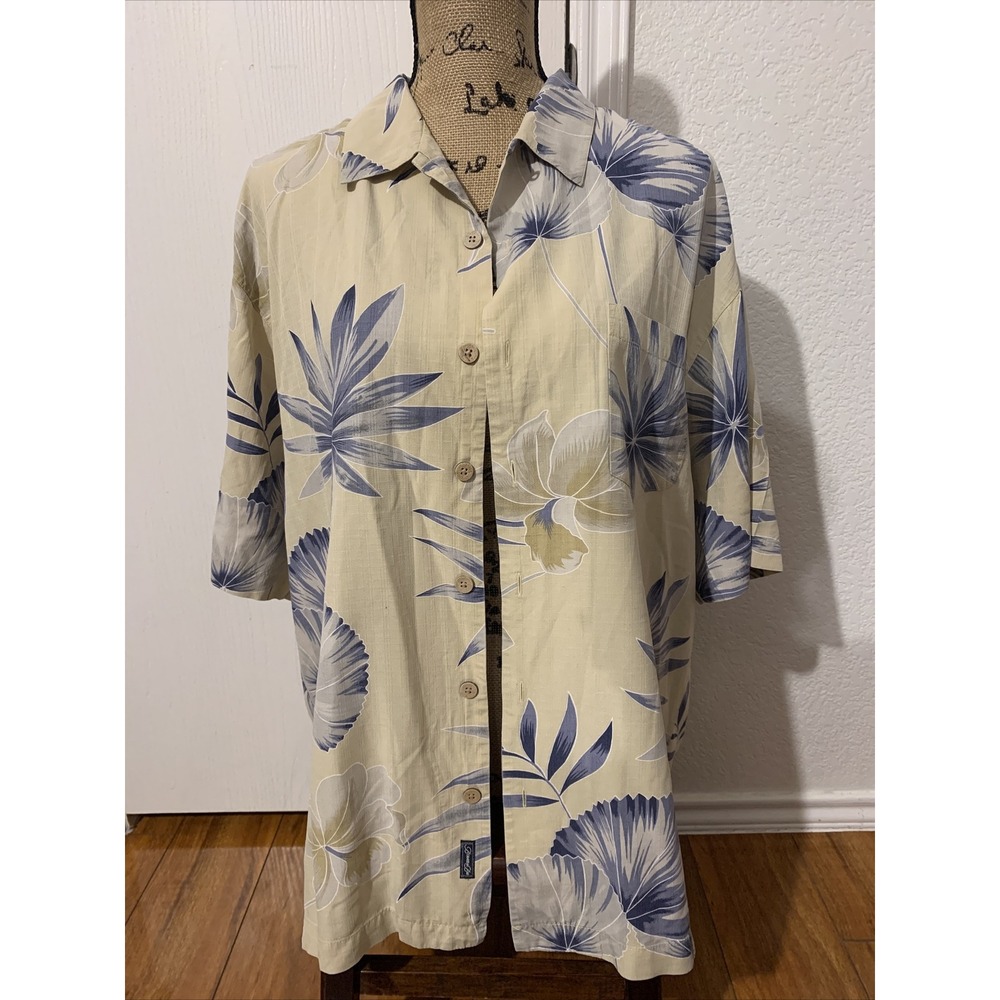 bermuda bay large hawaiian Men's Shirt 100% Silk Short Sleeves Flower Pattern